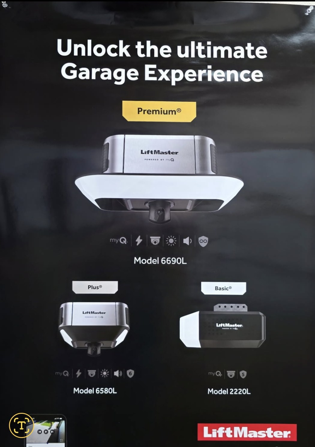 LiftMaster myQ garage door opener lineup: Premium 6690L, Plus 6580L, and Basic 2220L
