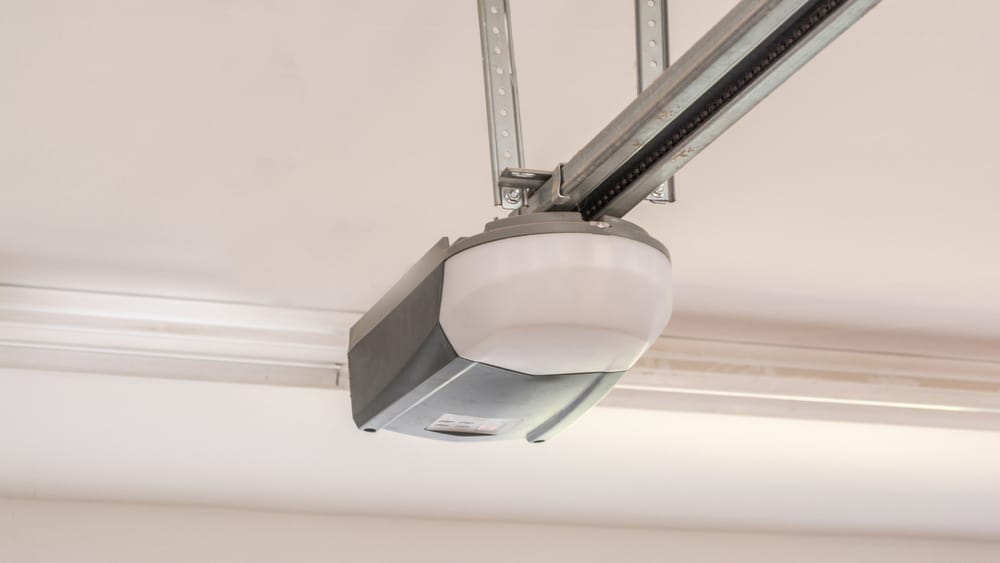 Newly installed LiftMaster belt-drive garage door opener on the ceiling rail, Minneapolis