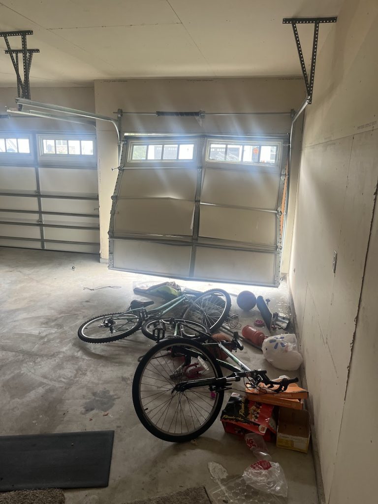Insulated garage door with window panels, interior view
