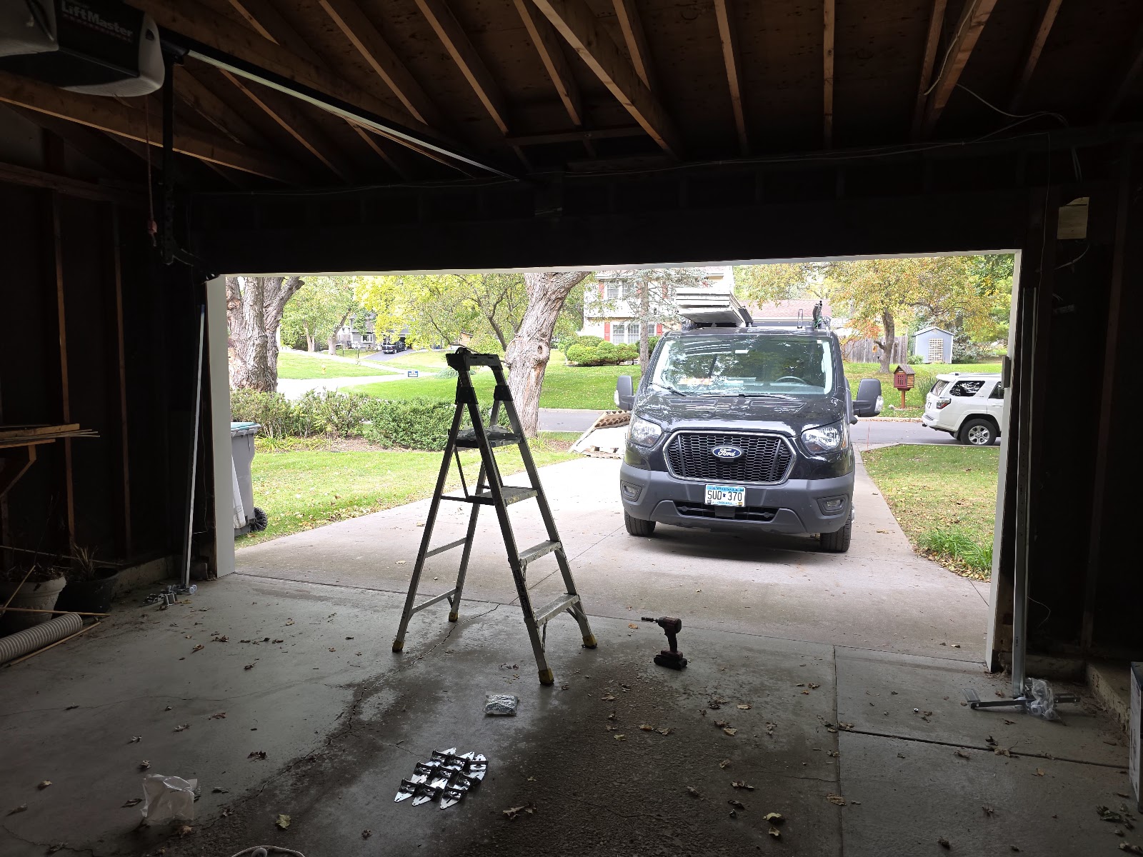 Garage opening with the old door removed, ready for the new door